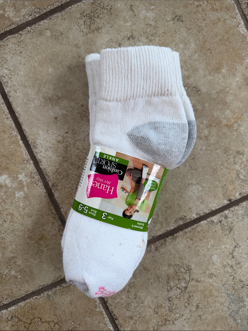 Hanes White Athletic Ankle Socks with Gray Heel & Toe - 3 Pack